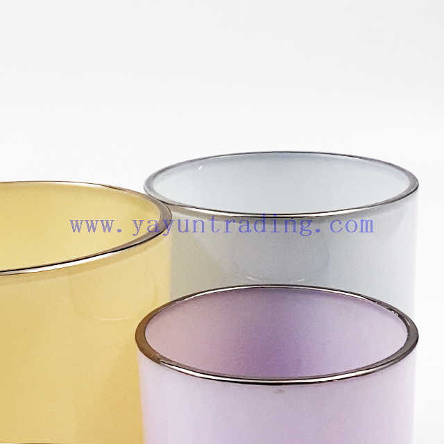 Custom Colors Glossy Empty Colorful Container Glass Candle Jar with Gold/Silver Rim