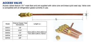 Acceso de válvula de cobre de 90 mm de longitud para refrigeración