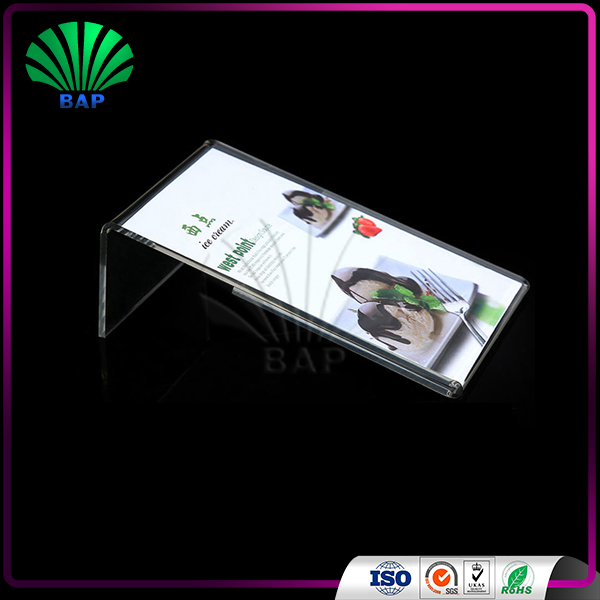 Custom design tabletop menu holder clear acrylic display stand