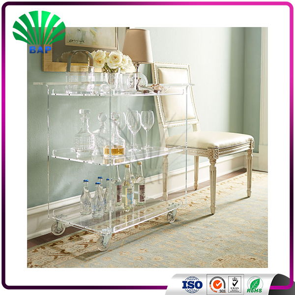 Buy EcoFriendly Acrylic Hand Trolley Glass Serving Trolley 3 Tier Restaurant Trolley Product on