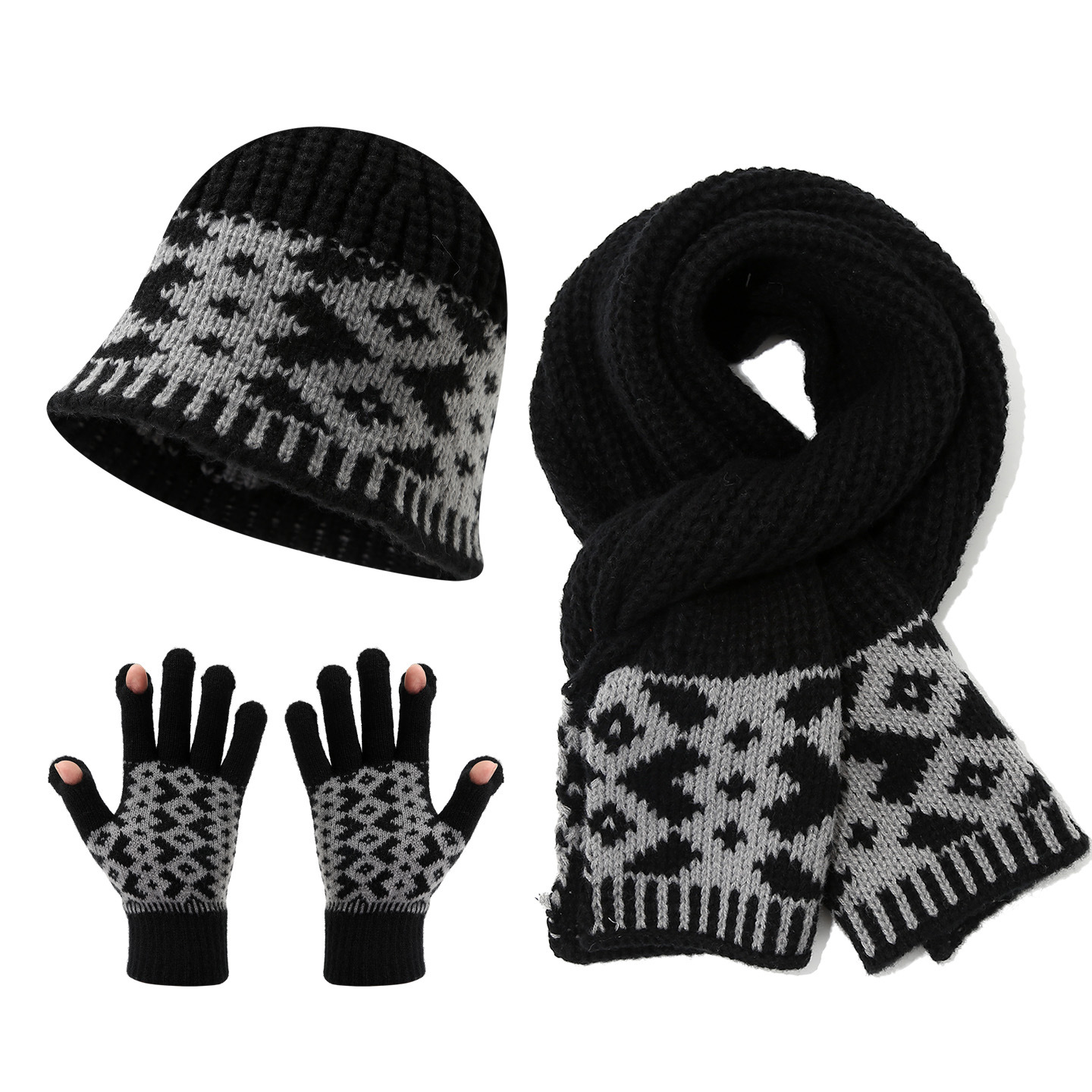 Retro Black Knit Three Piece Set