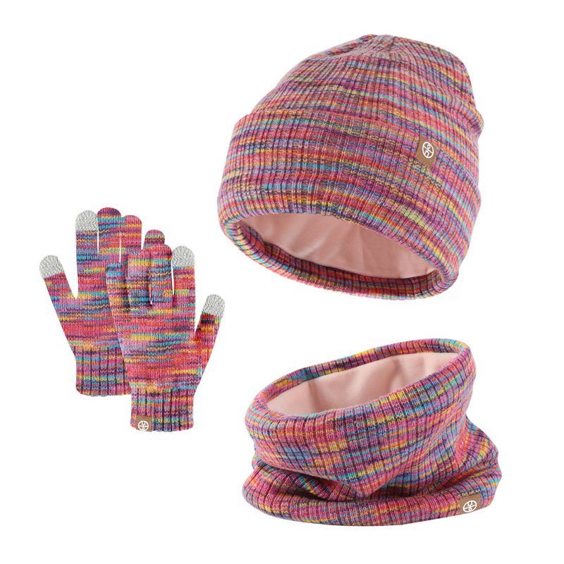 Thickened Knit Beanie Scarf Gloves Three Piece Set