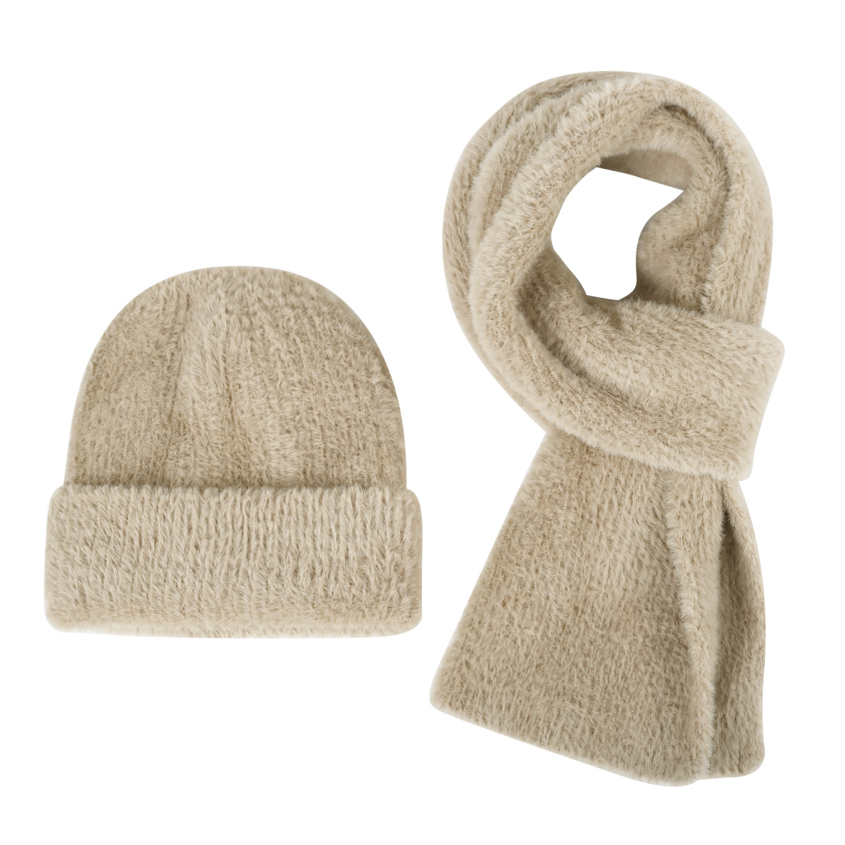 Custom Cotton Ladies Scarf Beanie Solid Color Knit Set 