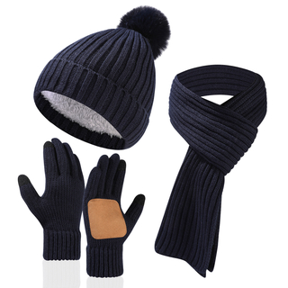 Unisex Outdoor Ski Knit Set Polyester Warm Scarf Beanie Gloves