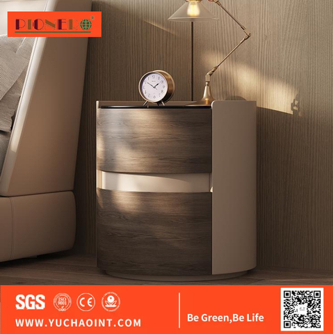 Round Nightstand Italian Minimalist Night Table Light Luxury Simple Leather Bedroom Rock Slate Bedside Table