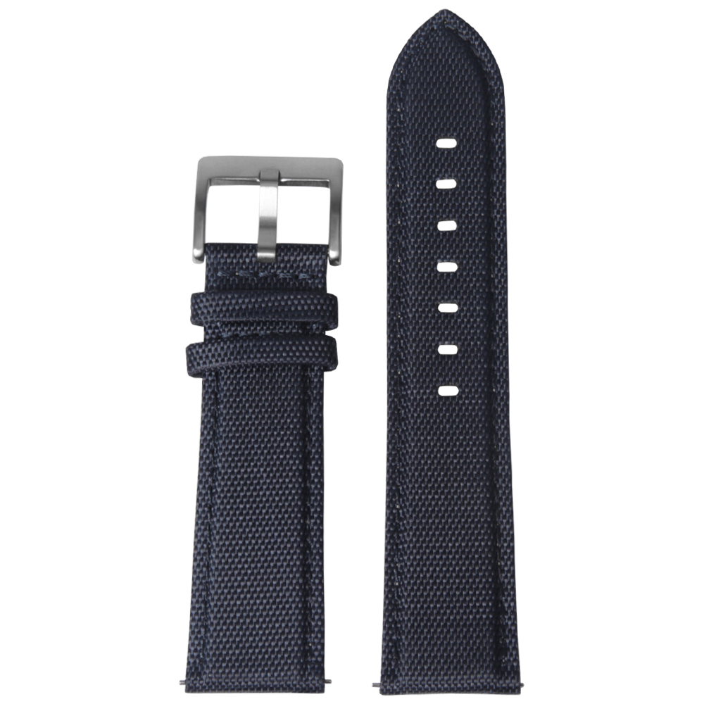 Navy Color Sail Cloth Watch Band with Brushed Buckle Nylon And Leather ...