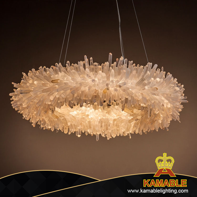 Роскошный подвесной светильник из полированного никеля в форме круга из натурального хрусталя во дворце (2120D80)