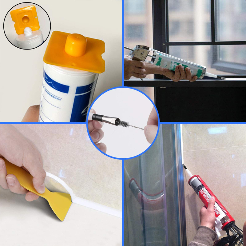 6 in 1 Silicone Caulking Tools Grout Scraper Reuse and Replace 5 Silicone Pads Sealant Finishing Tool