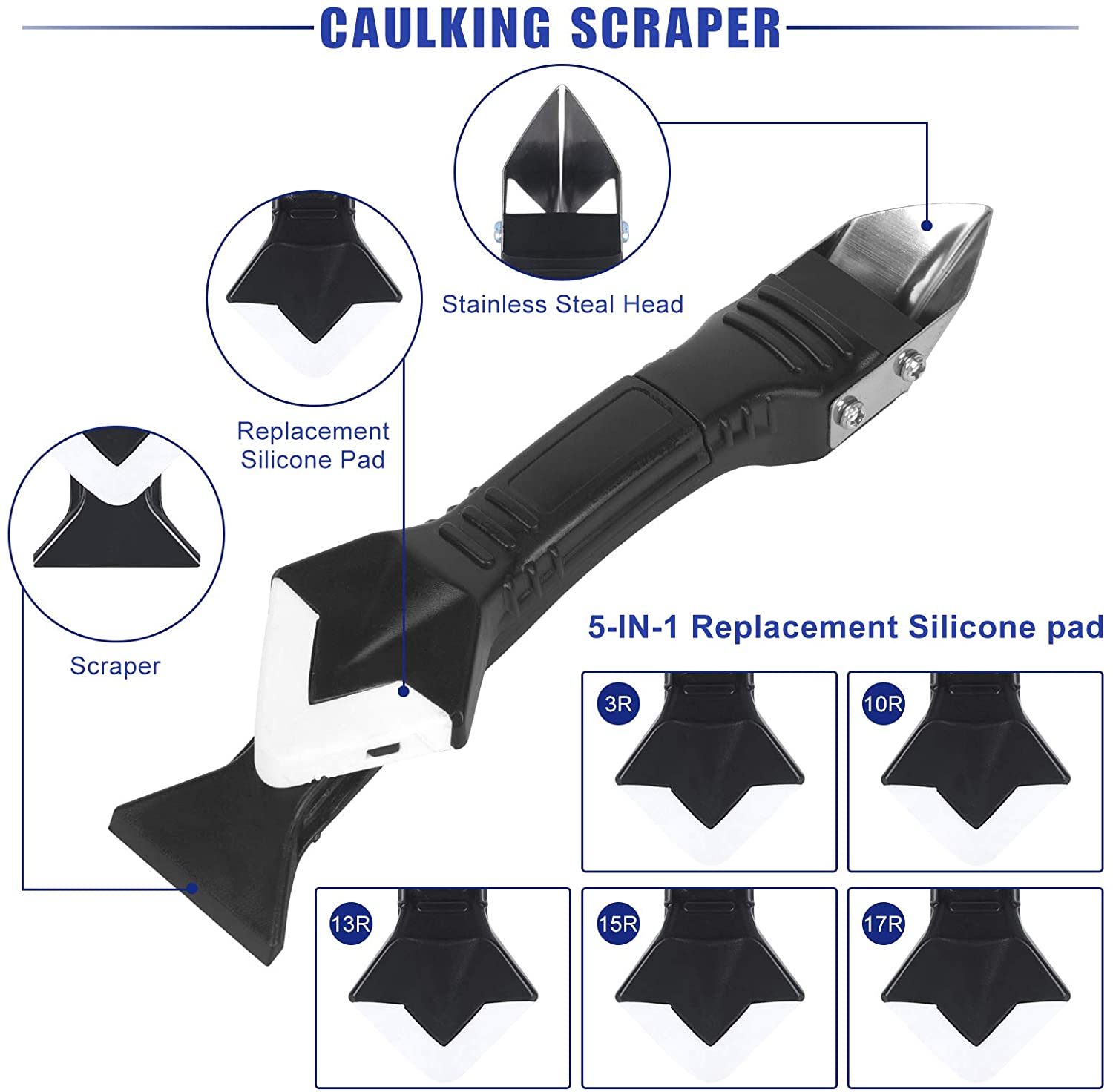 Caulking Tool Caulk Remover/ Scraper Tool kit 3 in 1 Silicone Caulking Finishing Tool kit with Sealant Scraper