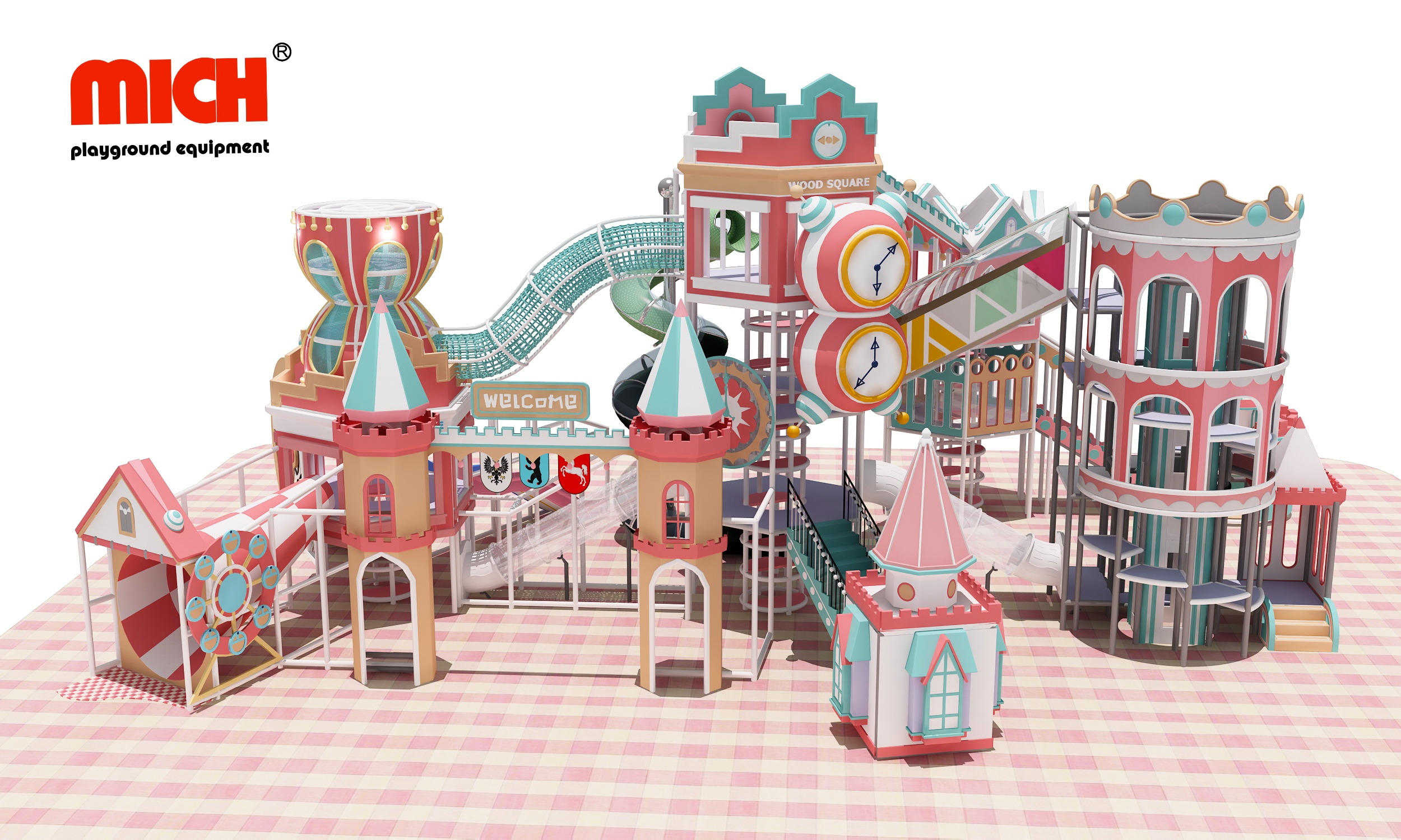 Kartun Kastil bertema kebugaran merah muda anak -anak playhouse dalam ruangan lembut