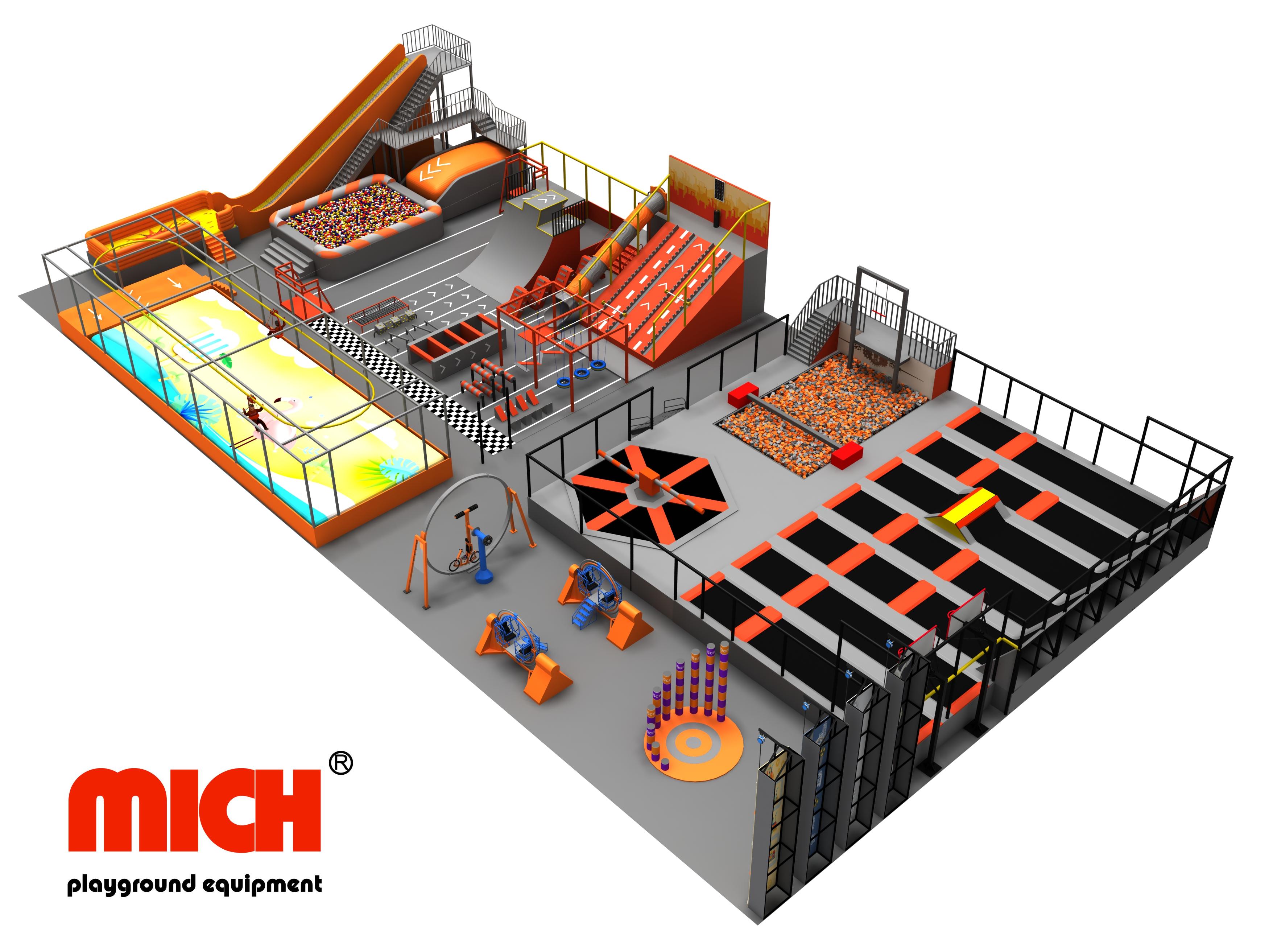 Parco di trampolini commerciali interni certificati ASTM oltre 1000 mq