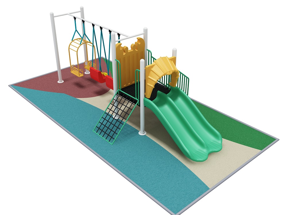 Playground ao ar livre para crianças com balanços e slides