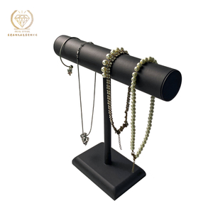 Black Pu Leather&plastic Tube T-Bar Jewelry Bracelet & Necklace Adjustable Height Display Stand with Base Tower for Home Organization