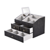 Custom Large Capacity Black PU Leather Women Jewelry Box Cosmetic Packaging Box 
