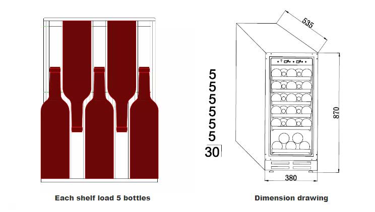 100US Each shelf load 5 bottle Dimension drawing
