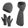 Mens Casual Rib Beanie Scarf Glove Set