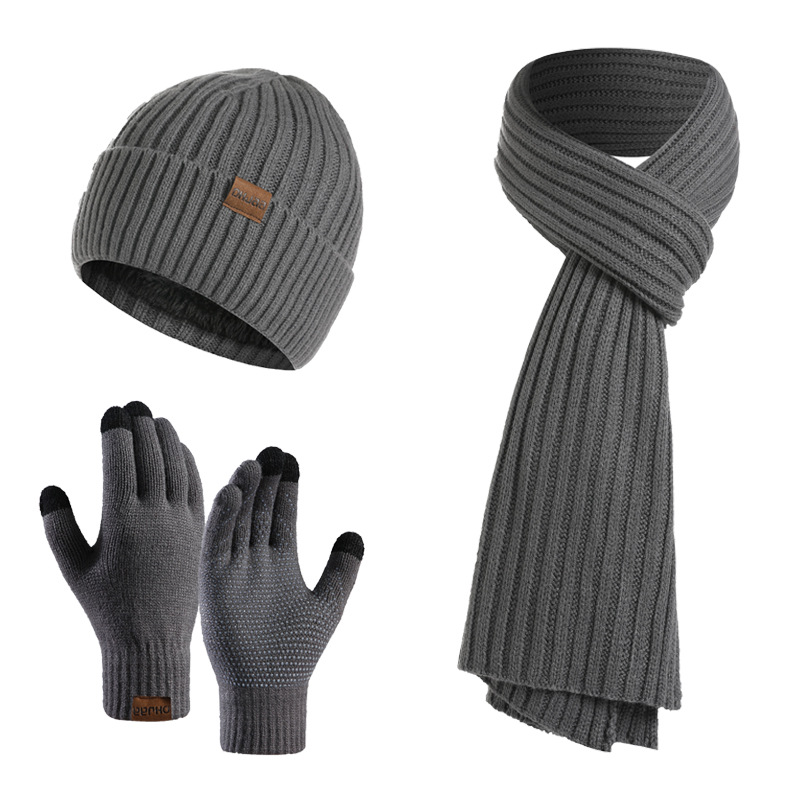 Mens Casual Rib Beanie Scarf Glove Set