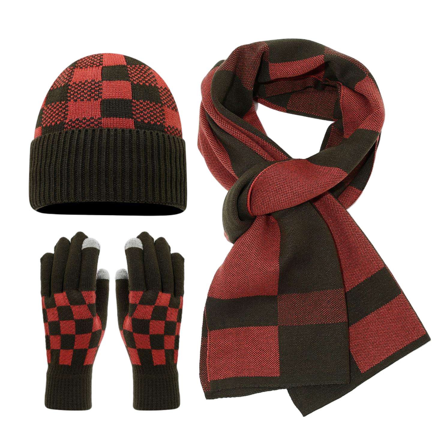 Red Wool Stripe Knit Three Piece Set