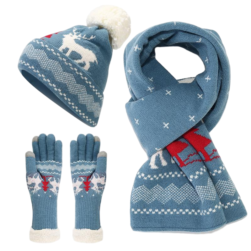 Blue Reindeer Knit Three Piece Set