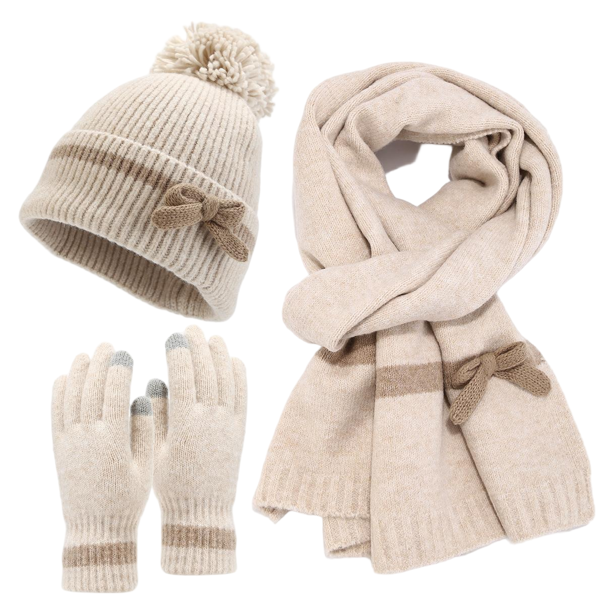 Girls Cream Knit Three Piece Se't