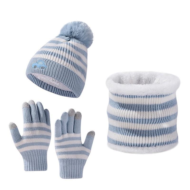 Children Wool Stripe Knit Three Piece Set