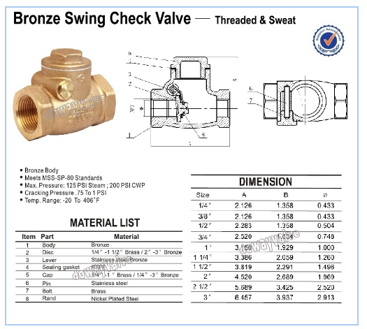 Clapet anti-retour &agrave; chicane en bronze