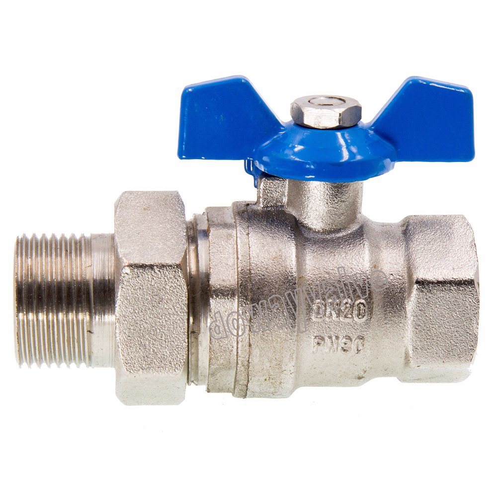 Vanne &agrave; bille &agrave; passage int&eacute;gral Pn30 avec poign&eacute;e papillon en aluminium avec union