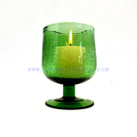 Yayun Luxury Short Stem Glass Hurricane Candle Jar/Tumbler/Cup Green Color