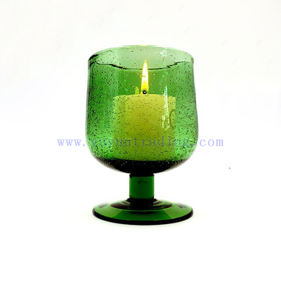 Yayun Luxury Short Stem Glass Hurricane Candle Jar/Tumbler/Cup Green Color