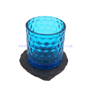 Yayun dimond embossed blue glass candle holder