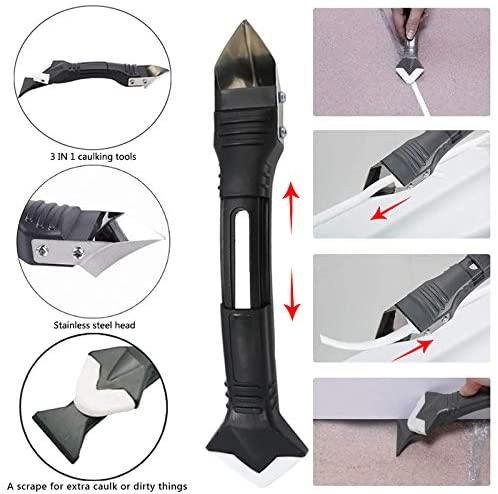 12Pcs Caulking Tools Sealant Finishing Tool Kit Sealant Scraper Reuse and Replace 6 Silicone Pads 1 Roll Masking Tape