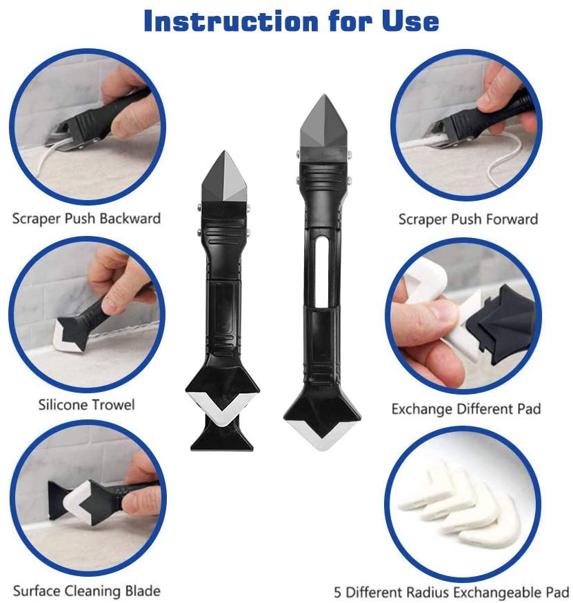 Upgraded Stainless Steelhead Caulk Remover Scraper Tool Kit 13PCS 3 in 1 Silicone Sealant Caulking Tool Kit