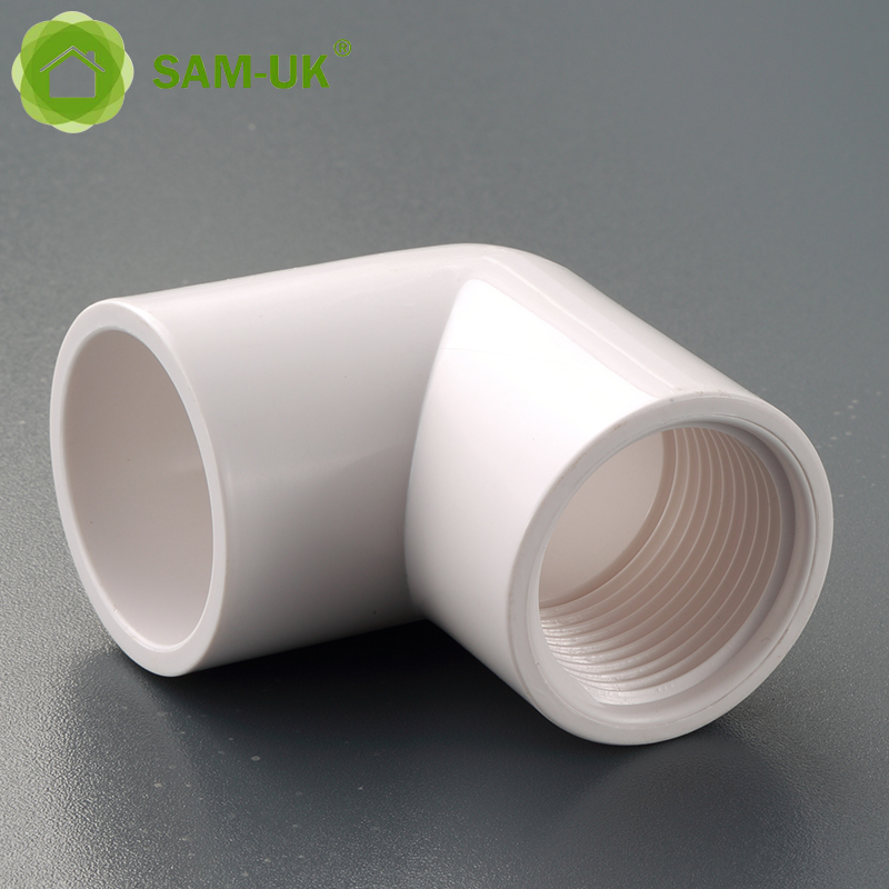 Sam-uk Fábrica al por mayor de plástico de alta calidad pvc tubería accesorios de plomería fabricantes PVC 90 grados de agua codo hembra accesorio de tubería