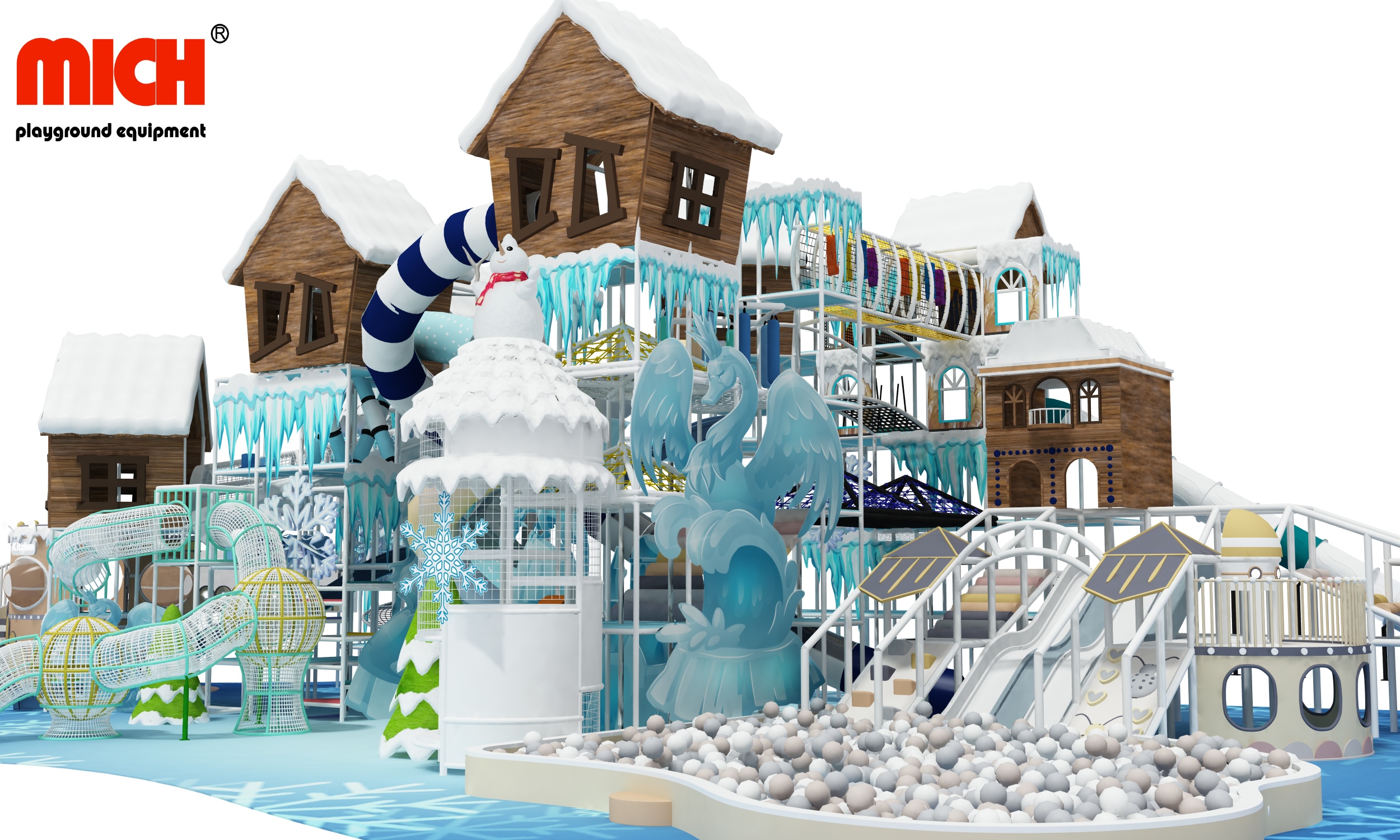 ธีม Ice and Snow Castle การออกแบบใหม่สนามเด็กเล่นในร่มสำหรับขาย