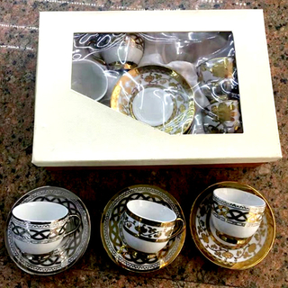 Electroplated Porcelain Cup and Saucer with Decal 