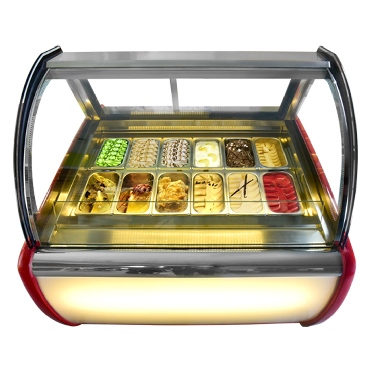 Commercial Curved Glass Ice Cream Display Showcase Freezer