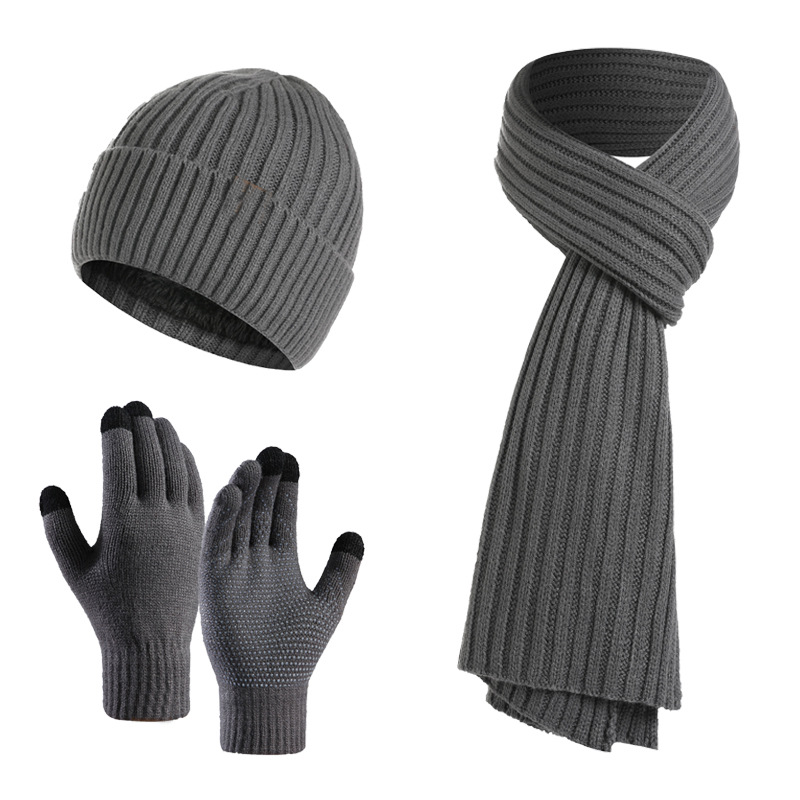Mens Casual Rib Beanie Scarf Glove Set