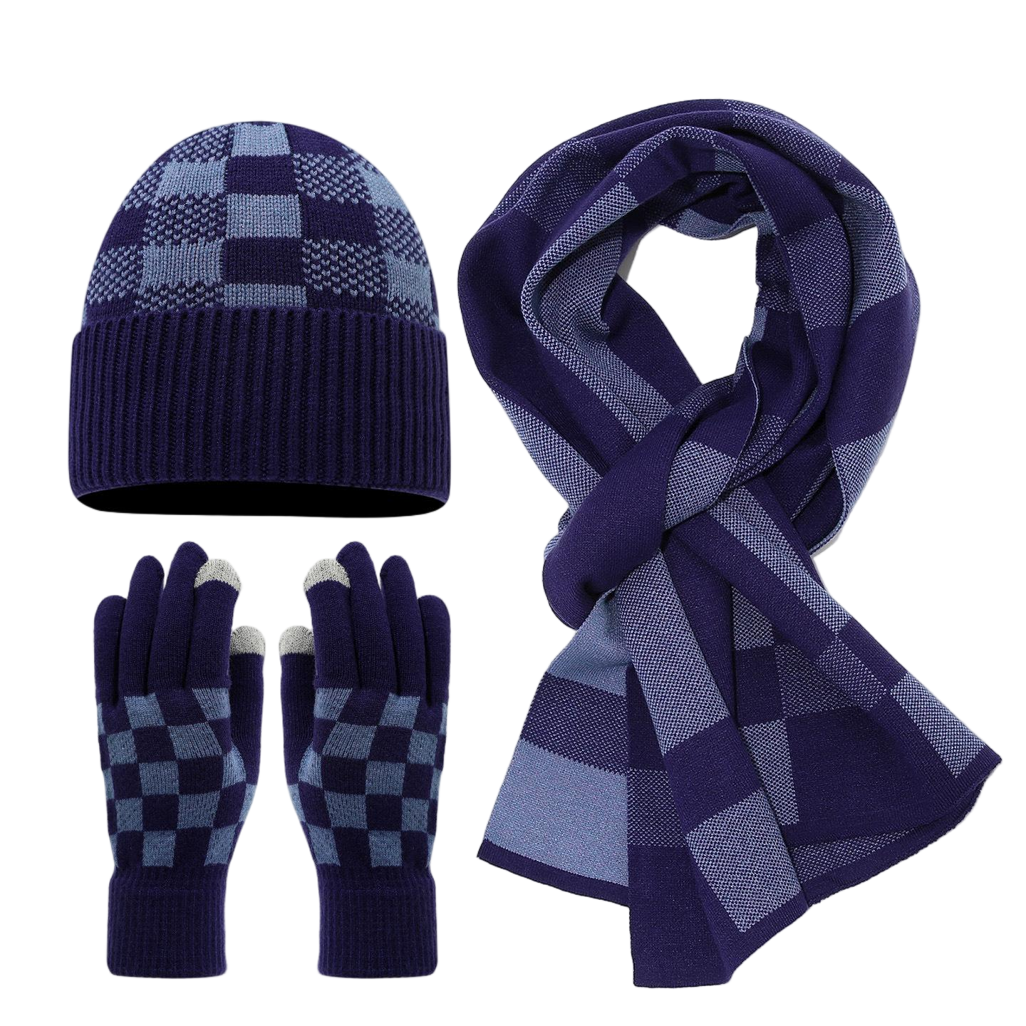 Purple Wool Stripe Knit Three Piece Set