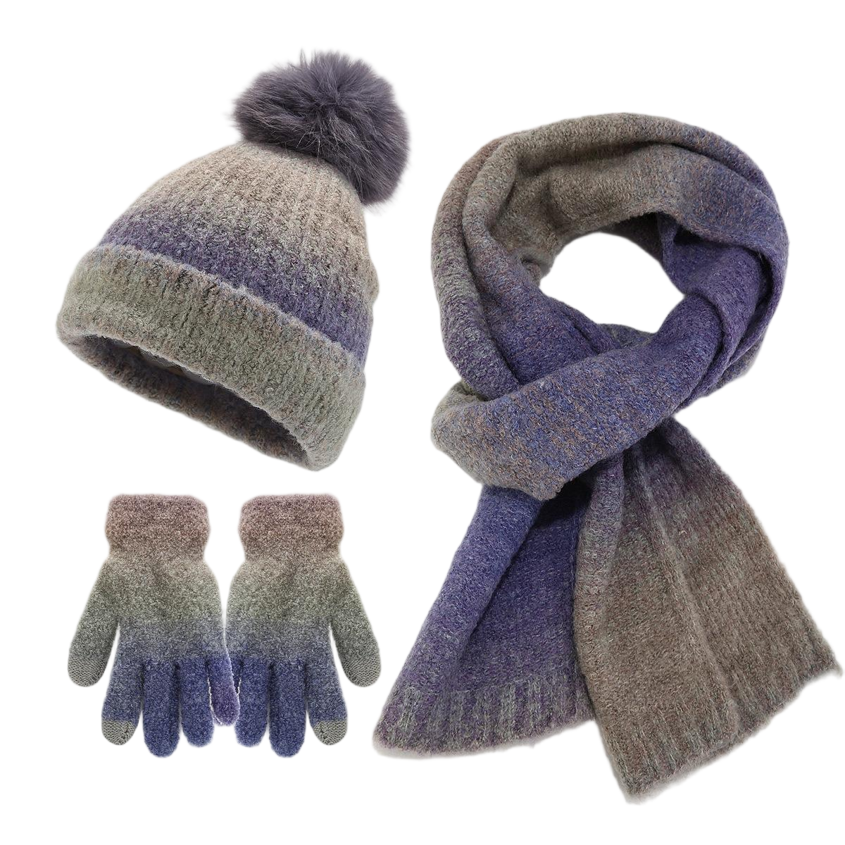 Purple Ombre Knit Three Piece Se't