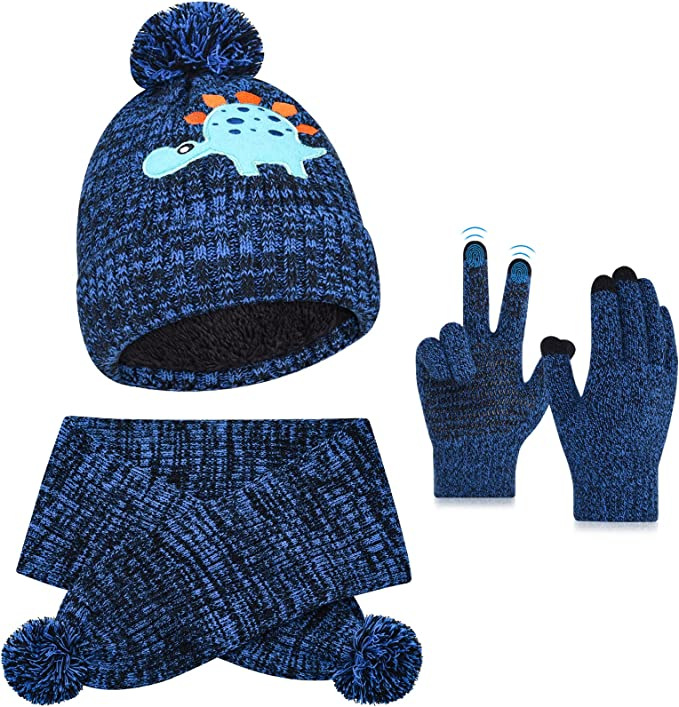 Children Wool Blue Knit Three Piece Set