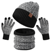 Men Black Gray Warm Beanie Scarf Gloves Knit Set