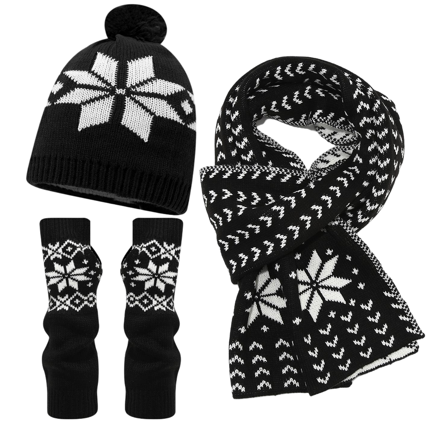 Black Snowflake Knit Three Piece Set