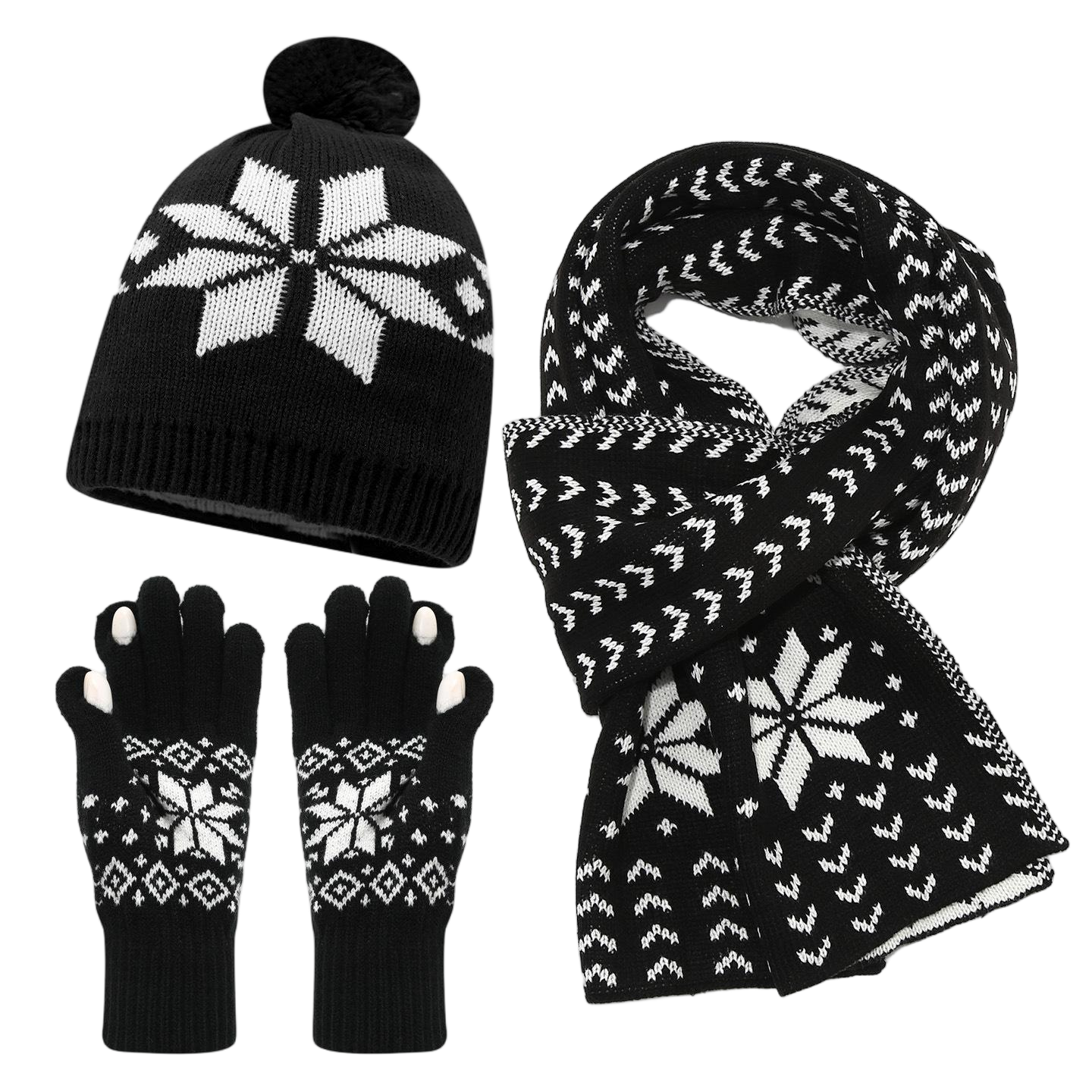 Black Snowflake Knit Three Piece Set