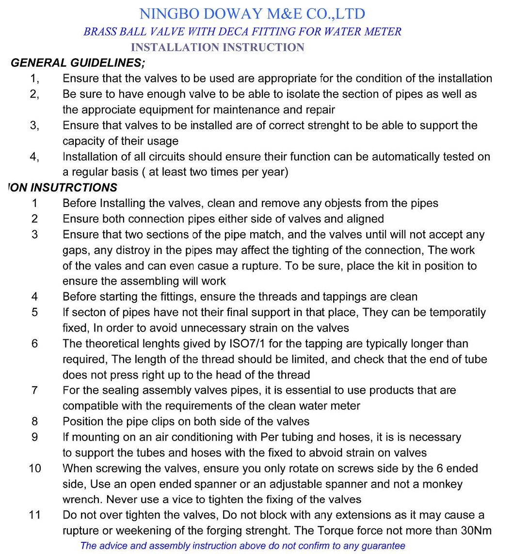 Vanne &agrave; bille de compteur d'eau de type angle avec &eacute;crou femelle / libre