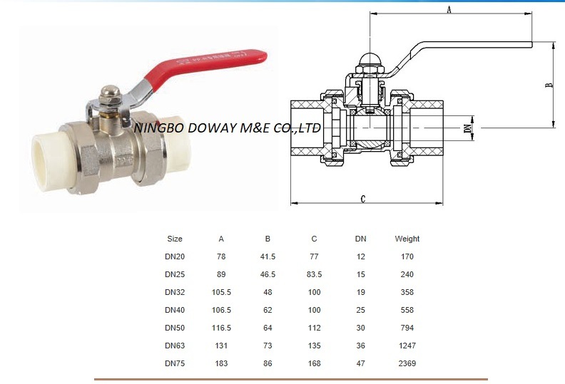 Pn15 Light Design PPR Ball Valve avec poign&eacute;e de niveau