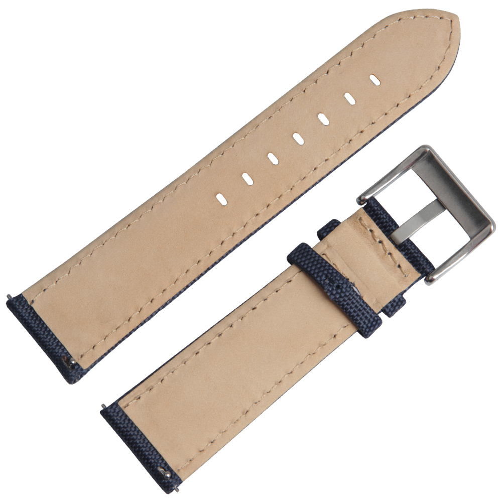 Navy Color Sail Cloth Watch Band with Brushed Buckle Nylon And Leather