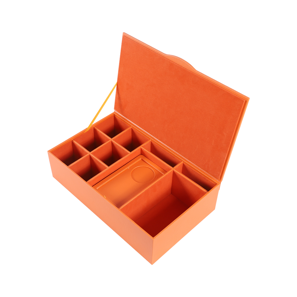 Orange leather Tea / coffee Bag Organizer, Tea Organizer Box Bag Holder Storage, ,Tea Organizer for Tea Bags 5 Compartments PU Leather 