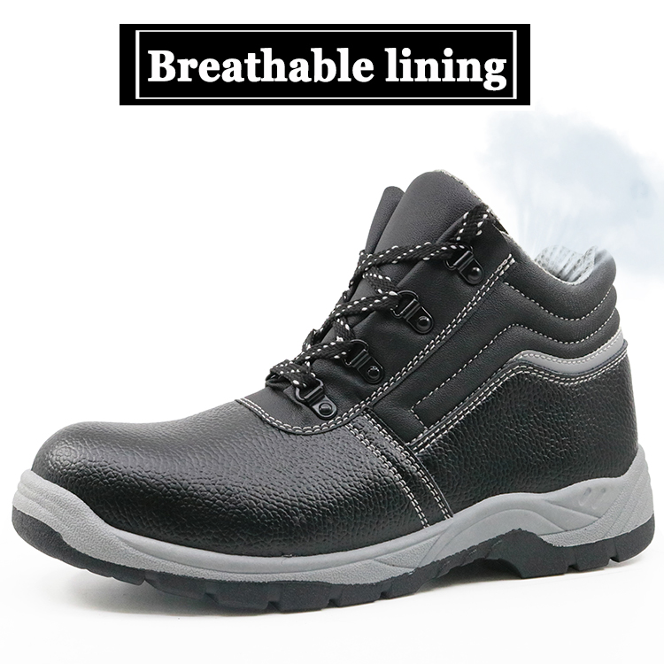 China PVC injection black leather steel toe cap work shoes