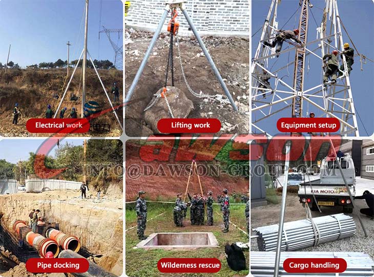 Aplicaci&oacute;n para soportes de tr&iacute;pode de seguridad de elevaci&oacute;n tipo DSRT, tr&iacute;podes de seguridad con bloque de cadena - Dawson Group Ltd. - Fabricante, proveedor y f&aacute;brica de China
