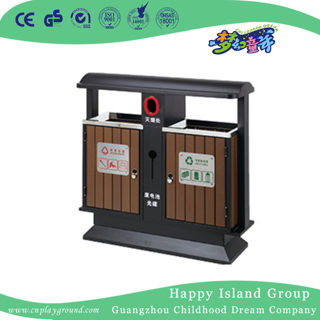 后院户外双层带顶木质垃圾桶 (HHK-15204)